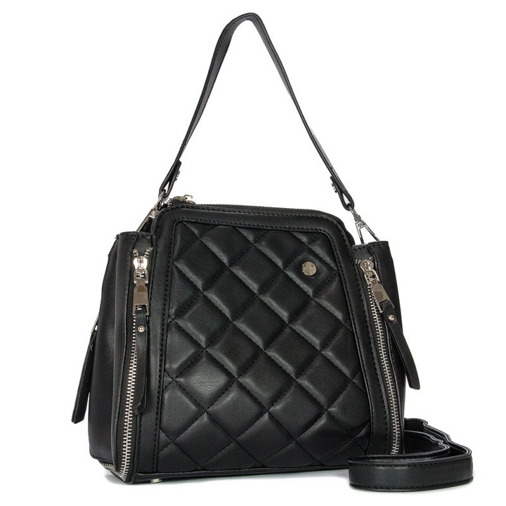 Geanta dama Filippo mica, piele ecologica, neagra, 22x23x10cm
