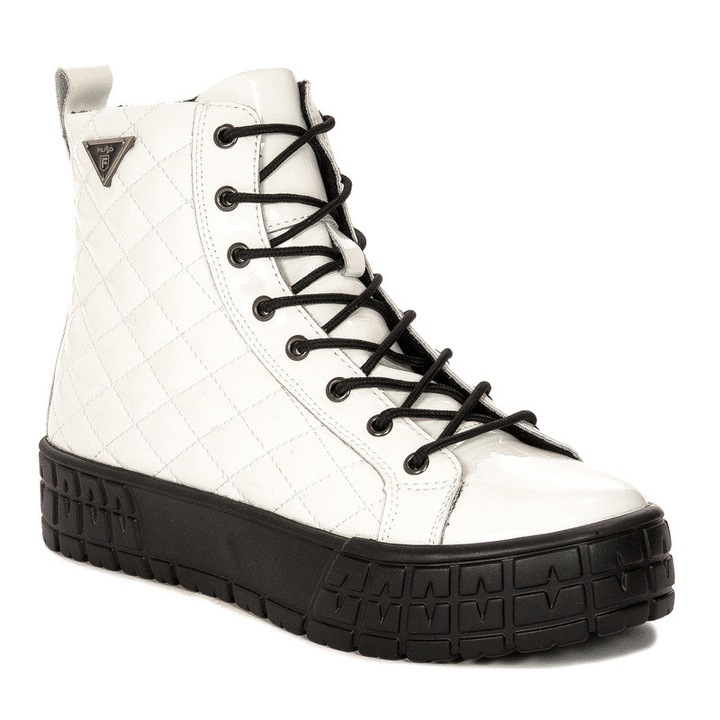 Botine dama, Filippo, Piele naturala, Alb, Platforma inalta