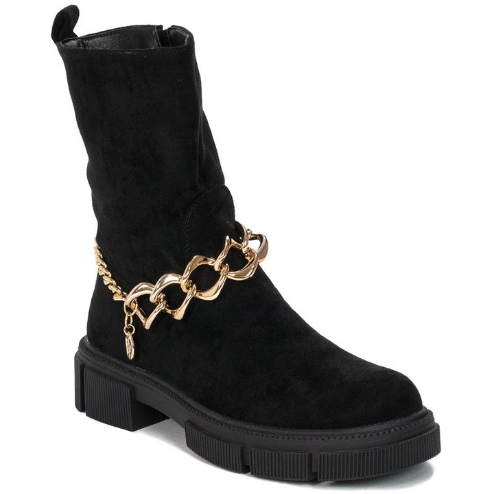 Botine dama, Filippo, Model toamna/iarna, Negru, Textil