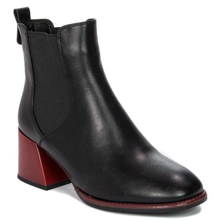 Botine dama, Filippo, Negru, Toc rosu, Sintetic