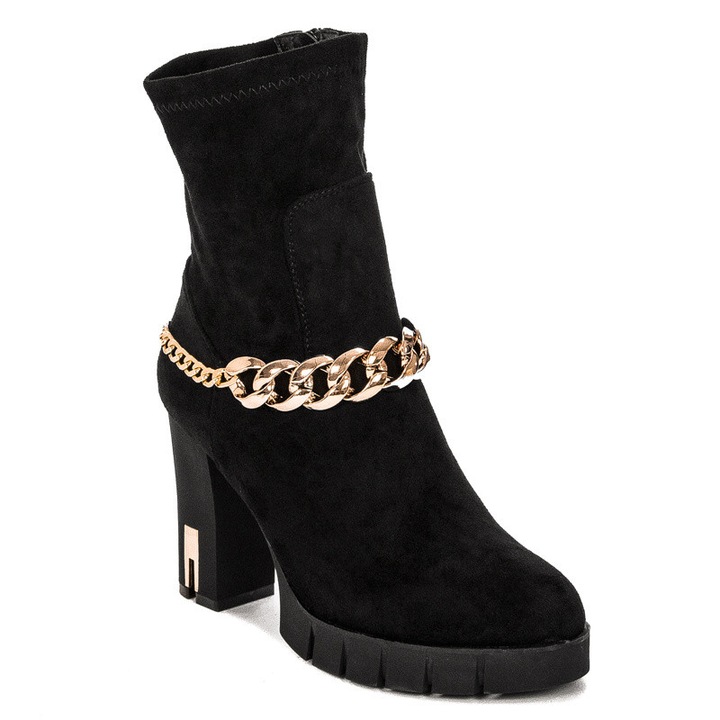 Botine dama, Filippo, Negru, Tocul inalt, Textil