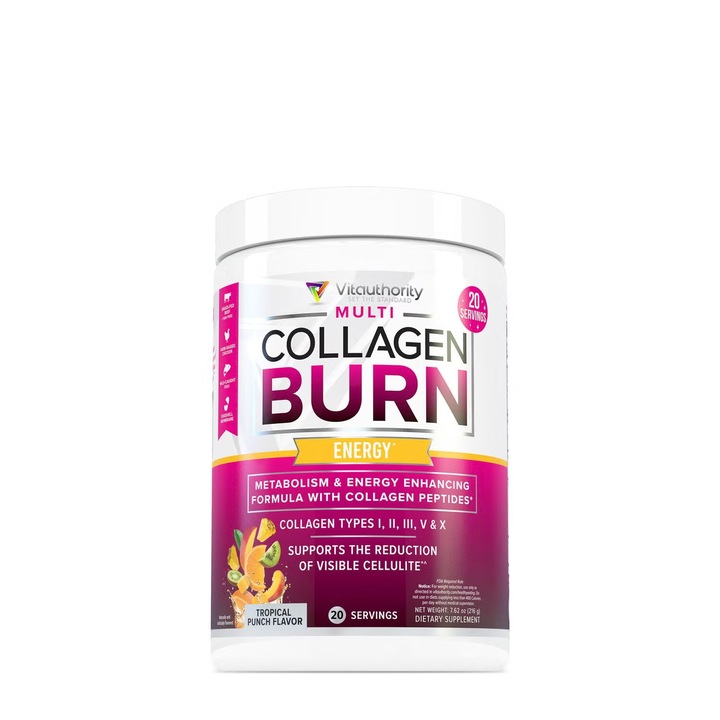 Vitauthority Multi Collagen Burn Energy, Formula pentru Reducerea Celulitei si Arderea Grasimilor cu Aroma de Fructe Tropicale, 216 g