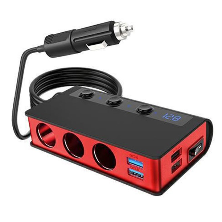 Adaptor auto pentru bricheta, AMRINUGL, Quick Charge 3.0, 180W, cu tehnologie SMART IC, 12V/24V