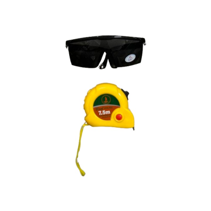 Комплект очила за заваряване, черни, регулируеми + рулетка 7,5 м със стоп бутон – защита и прецизност за професионална работа