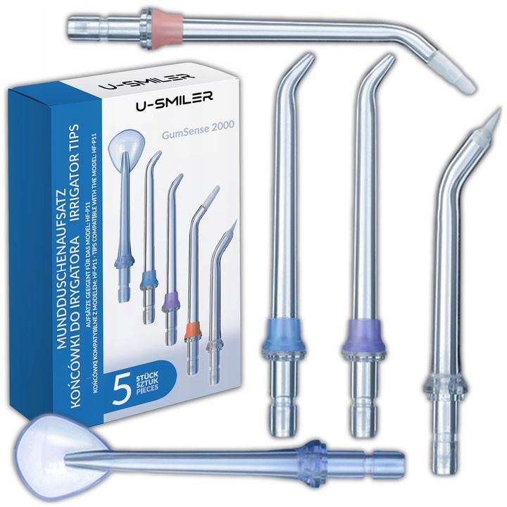 Set 5 Capete pentru Irigator Bucal, Duze de Schimb pentru Dus Bucal, Compatibile cu Irigatoare Dentare, Curatare Interdentara Eficienta, Accesorii Igiena Orala pentru Familie, Rezerva Irigator