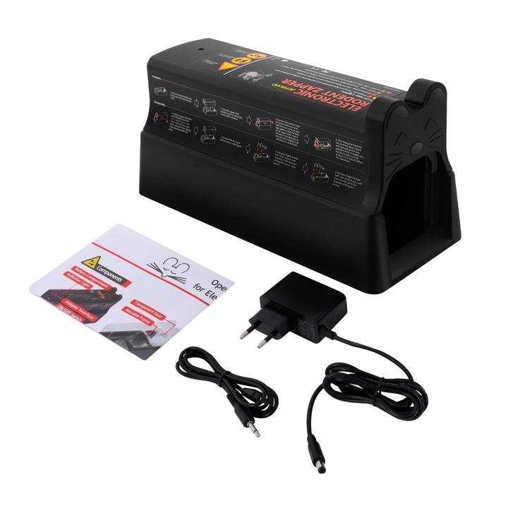 Електрически капан за плъхове, високо напрежение 7000V, двойно захранване, разглобяем дизайн, черен