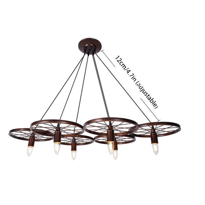 Lustra retro cu roata, inaltime ajustabila, constructie din fier durabil, culoare maro