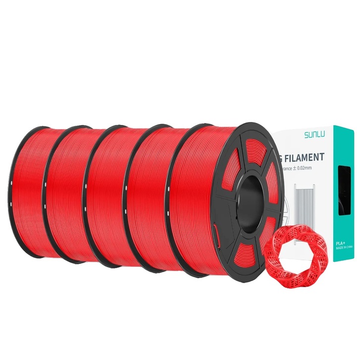Filament PLA 1.75mm, rosu, 1KG, set 5 bucati