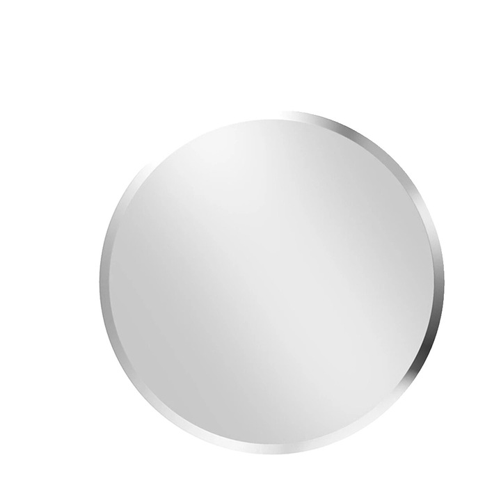 Oglinda de perete rotunda, design minimalist, margine fatetata, 80x80cm, argintie