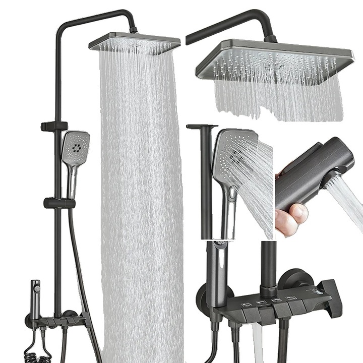 Set de dus, 10 inch, cap de dus tip ploaie, dus manual, gri