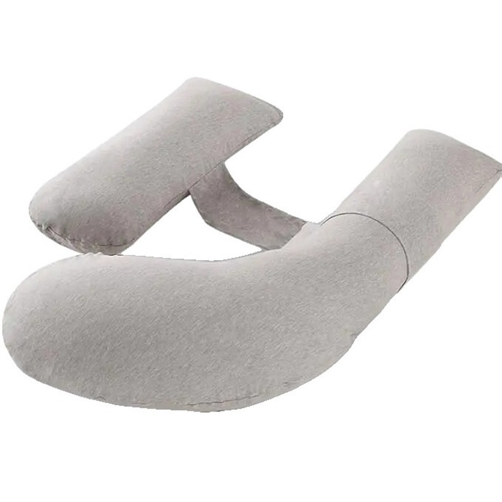 Perna pentru gravide, U-Shape, umplutura din microfibra, gri deschis, ajustabila