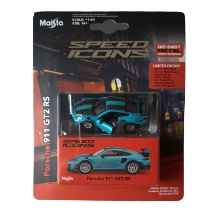 Porsche 911 GT2 RS Coupe modell, 2017, limitált, zöld, Maisto 1/64
