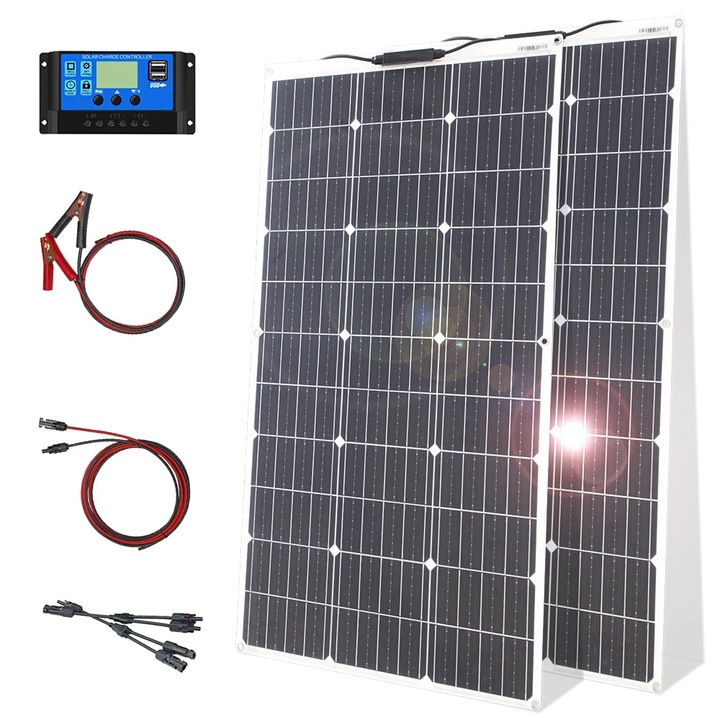 Kit panou solar flexibil 200W, monocristalin, design rezistent la apa, 970x530mm