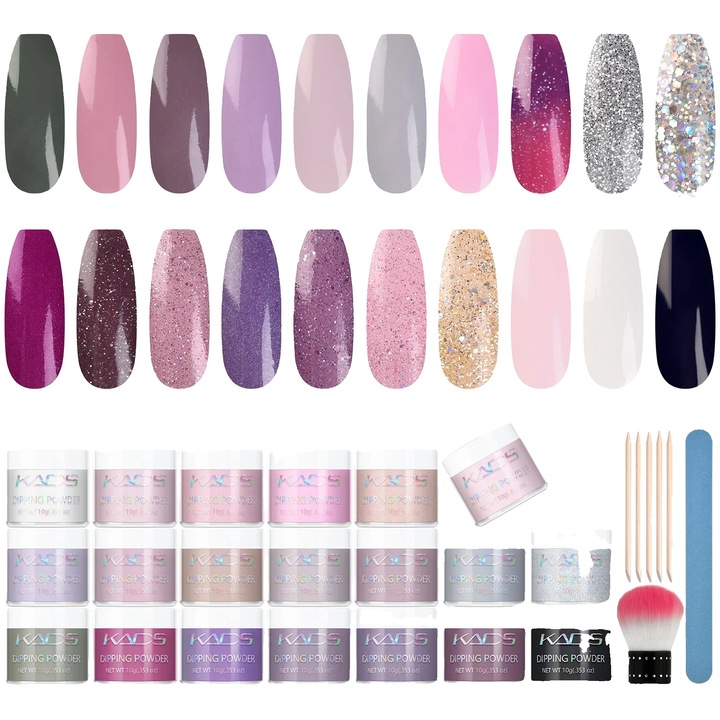 Set pudra de unghii, 20 bucati, culori variate, 10g fiecare