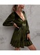 Rochie casual, poliester, decolteu adanc in V, maneci lungi, verde inchis, L INTL