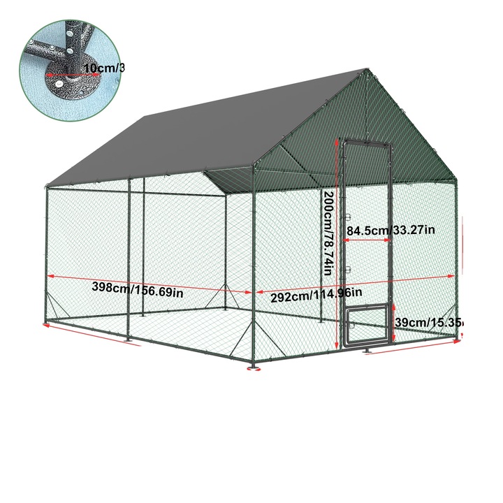 Клетка за птици, модел Extra Large, висок вход и заключване, UV защита, 300x602x276 см, зелено и сиво
