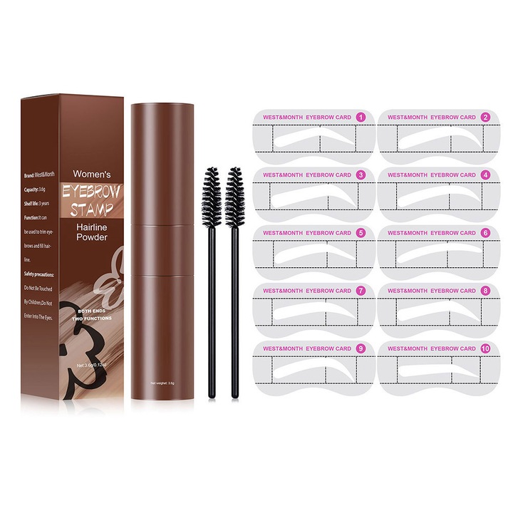 Set kit de stampilare si sabloane pentru sprancene, 5 forme, waterproof, pentru machiaj sprancene