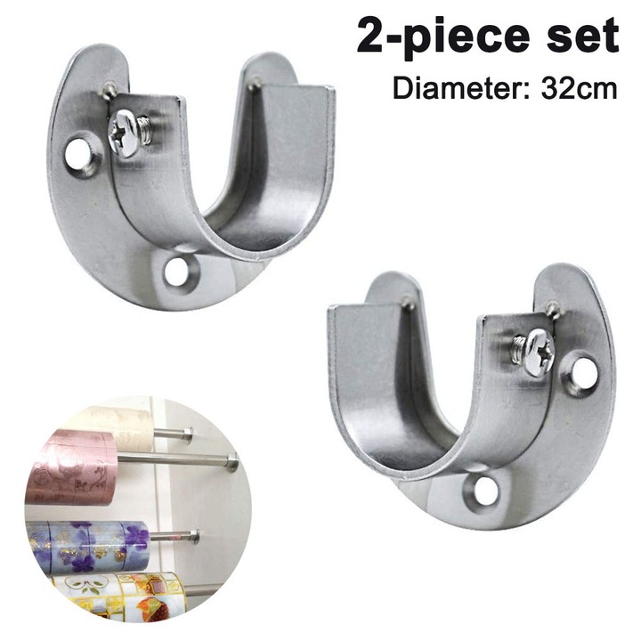 Set 2 suporturi pentru bara haine HERUSI, inox, 25x32mm, argintiu