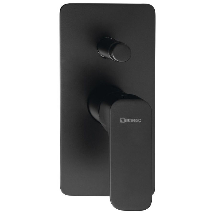 Смесител за душ за вграждане Sapho SPY, 2 изхода, матово черен, 100x210 мм, 35 мм затварящ механизъм