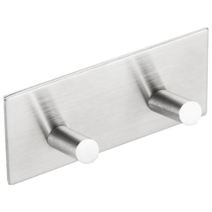 Dupla öntapadós tartó, Sapho, matt rozsdamentes acél, 90x45x25mm