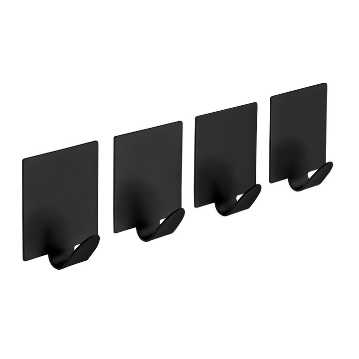 Sapho öntapadós akasztó, 4 db-os készlet, matt fekete