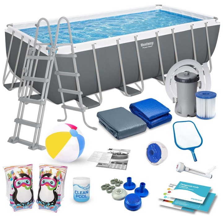 Рамка за градински басейн, Bestway, аксесоари, 488x244x122 см, сив