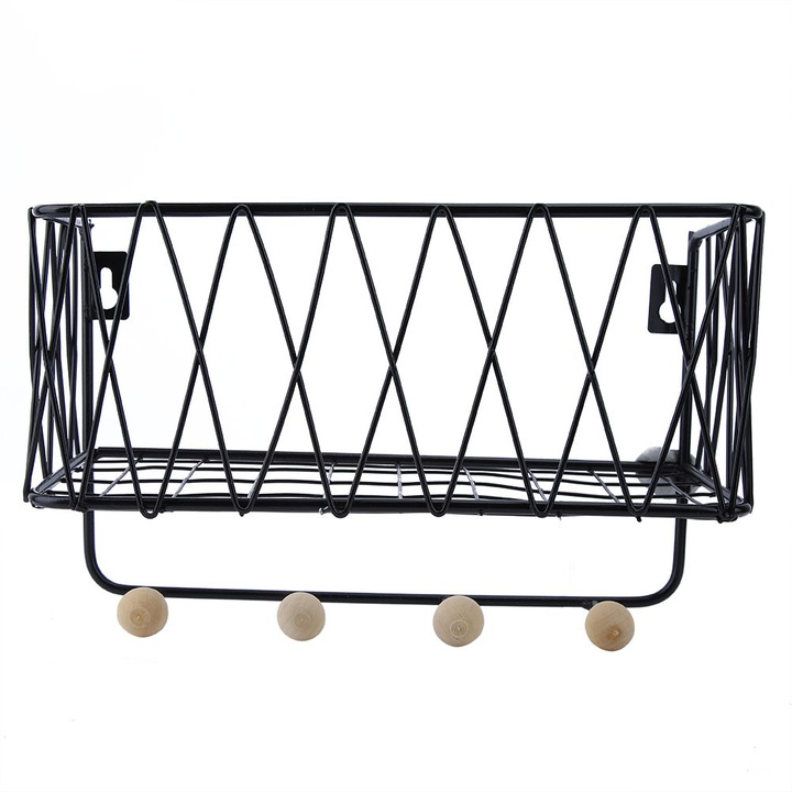 Suport servetele, AMRINUGL, negru mat, cos din plasa metalica, montare pe perete