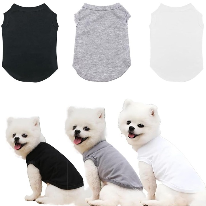 Imbracaminte pentru caini, ZGGZERG, Accesorii animale, Haina pentru caine, Moale si confortabil, Prietenos cu pielea si respirabil, Decolteu rotund, Usor de purtat, Pentru caini, pisici, Bumbac, L, Negru/Alb/Gri