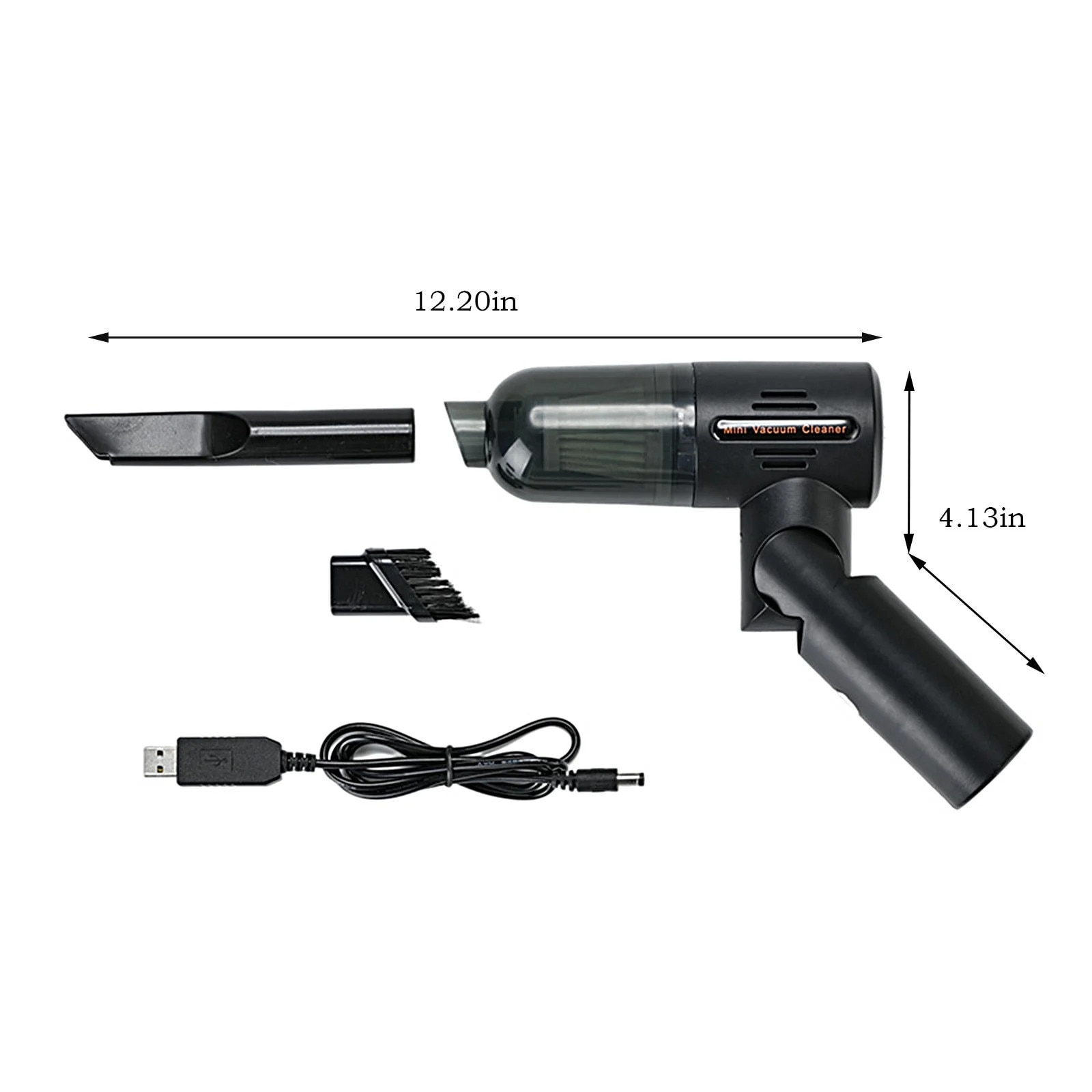 Aspirator portabil pliabil, negru, 31x9.5x10.5cm, fara fir, cu LED si incarcare USB