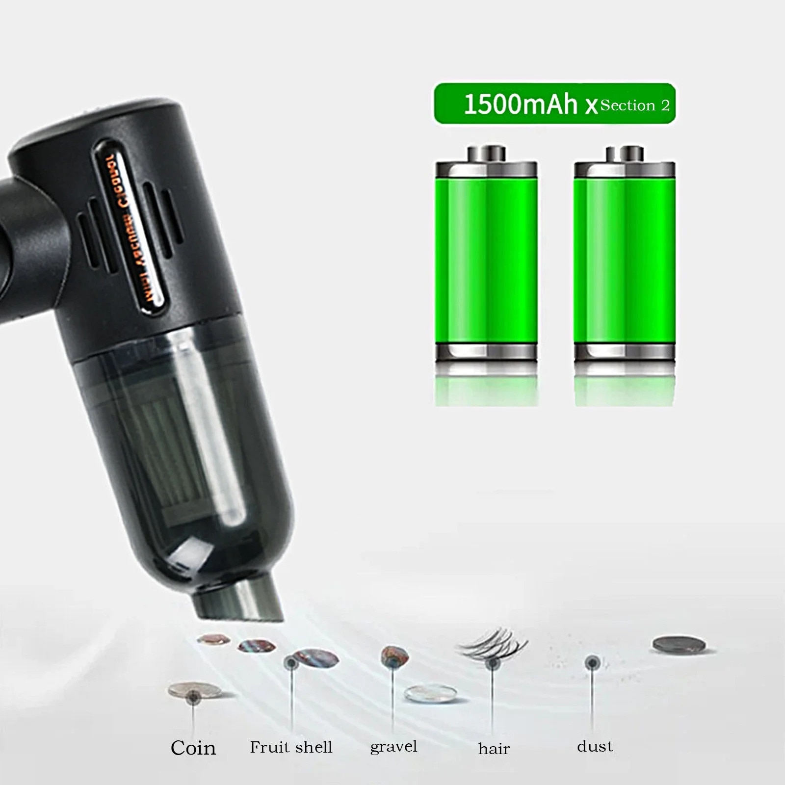 Aspirator portabil pliabil, negru, 31x9.5x10.5cm, fara fir, cu LED si incarcare USB