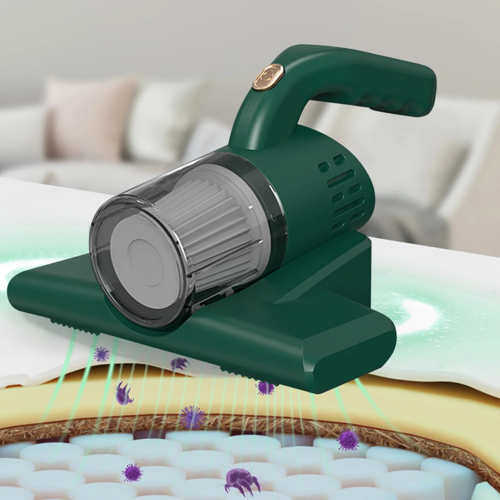 Aspirator pentru pat, 24.5x20x13.7cm, cu filtru lavabil, verde/gri