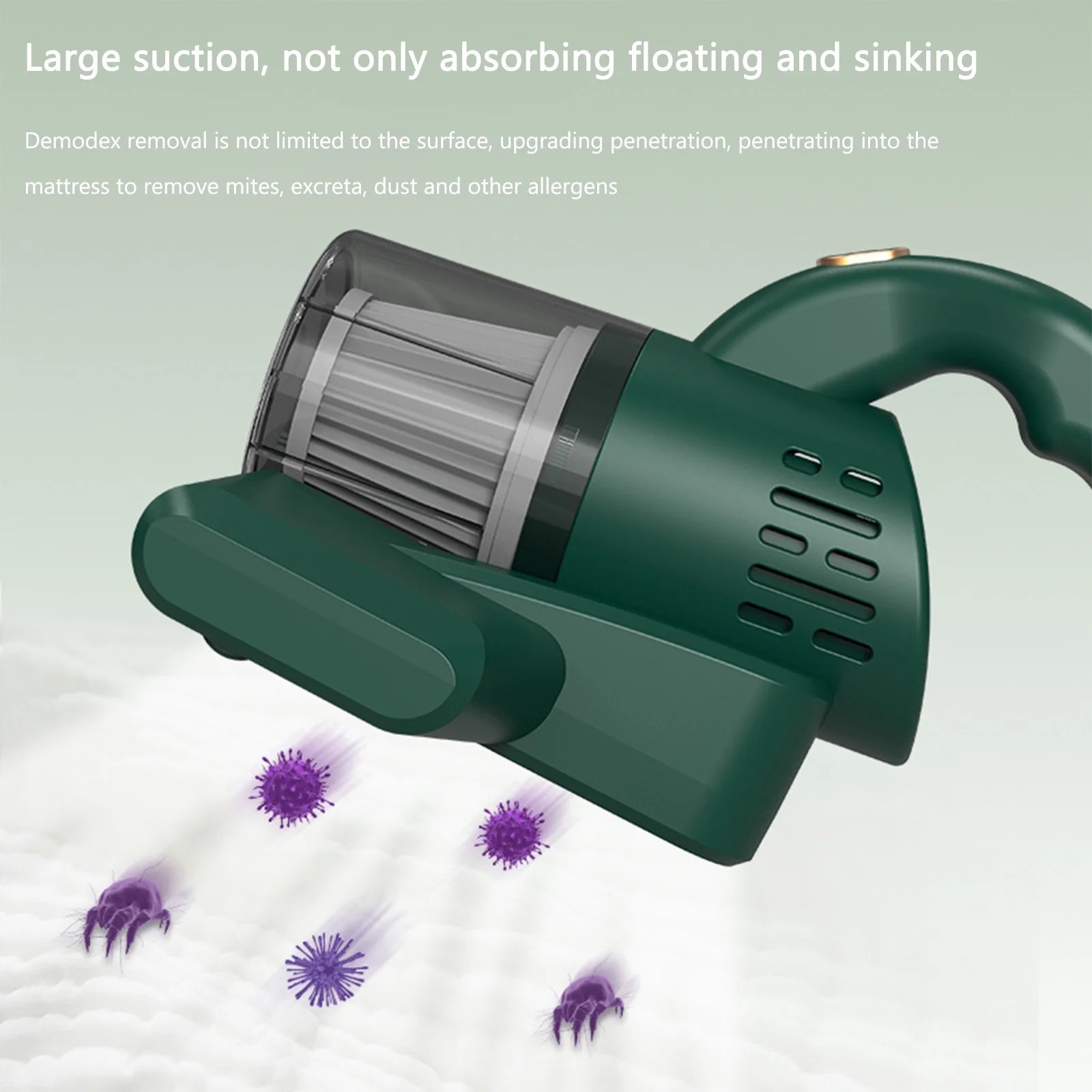Aspirator pentru pat, 24.5x20x13.7cm, cu filtru lavabil, verde/gri