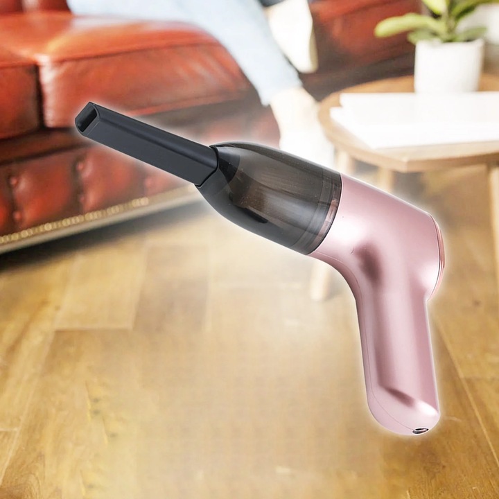 Aspirator portabil YANYXR, compact, roz, 15.5x14.5cm, 120W, 30min autonomie