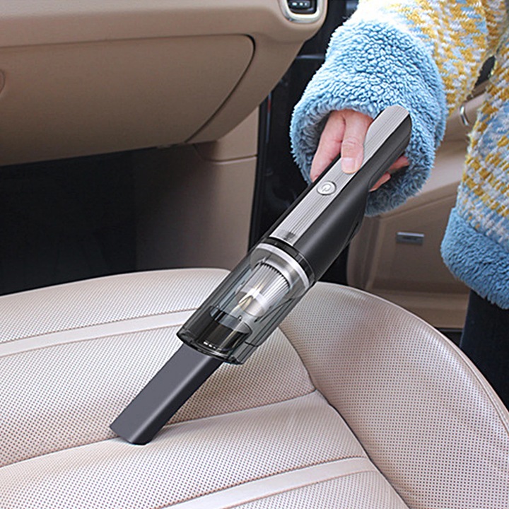 Aspirator auto portabil fara fir, 120W, 29.5x5.7cm, multicolor, set cu cablu USB si duza de perie