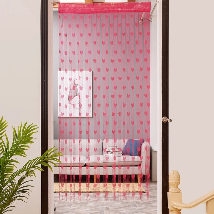 YANYXR szívfüggöny 50x200cm élénk rózsaszín átlátszó