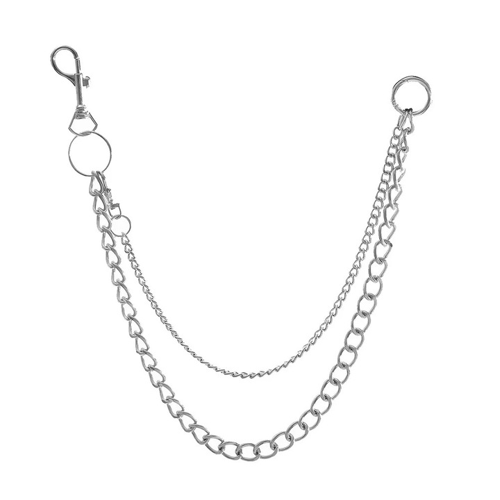 Lant de talie pentru barbati, metalic, design multifunctional, argintiu, 52x1x0.5cm