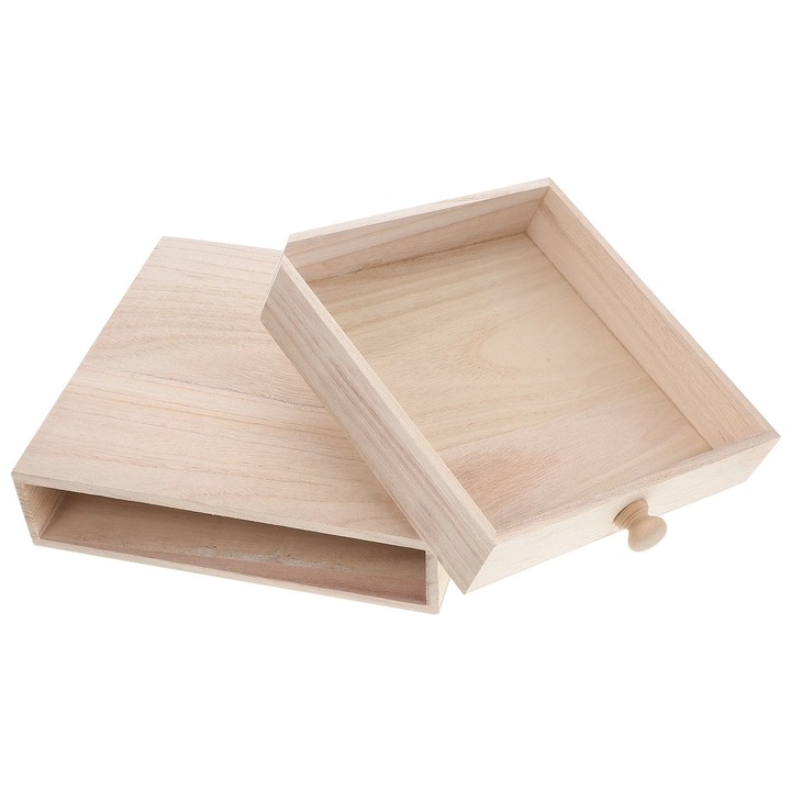 Cutie din lemn neterminata ZYBLSSBB LSM2xh16586-BCS0171551, sertar glisant organizer pentru pliculete de ceai/D.I.Y., natural, 22 x 22.5 x 5.5 cm