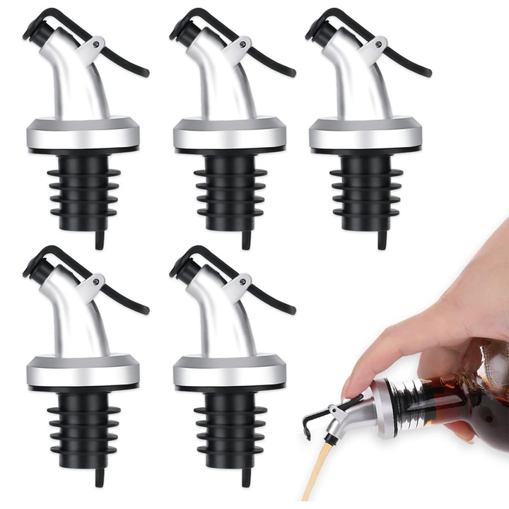 Тирбушон за бутилки, Enforose, комплект от 5, сребрист/черен, 8x3.5см