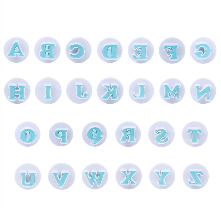 Set forme prajituri, Enforose, litere alfabet, plastic, albastru, 1.7-2cm x 3.5cm x 2.8cm