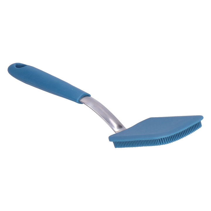 Perie de spalat din silicon si otel inoxidabil, Enforose, albastra, ergonomic, cu suport pentru agatat