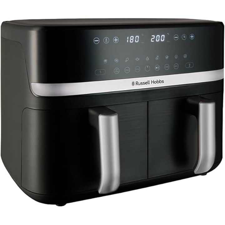 Friteuza cu aer cald Russell Hobbs 27681-56, cu 2 compartimente fiecare de 4.5l, 9 programe digitale, 800 W, negru