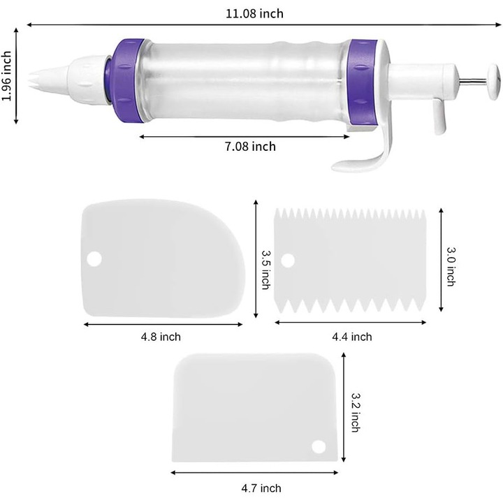 Set ustensile decorare prajituri, 7 duze, 3 raclete silicon, 10.5x5.5x28cm