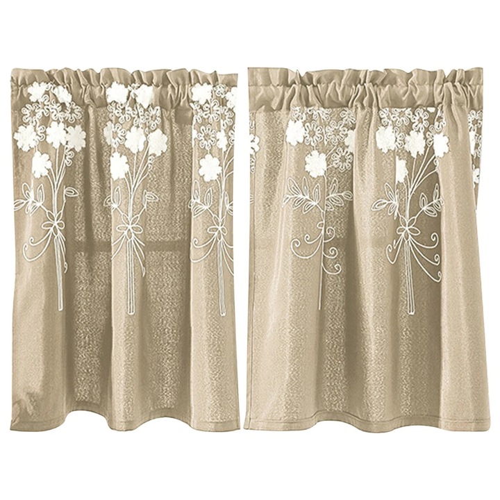 Draperie scurta YANYXR, brodata, bleumarin, 74x61cm, poliester-bumbac