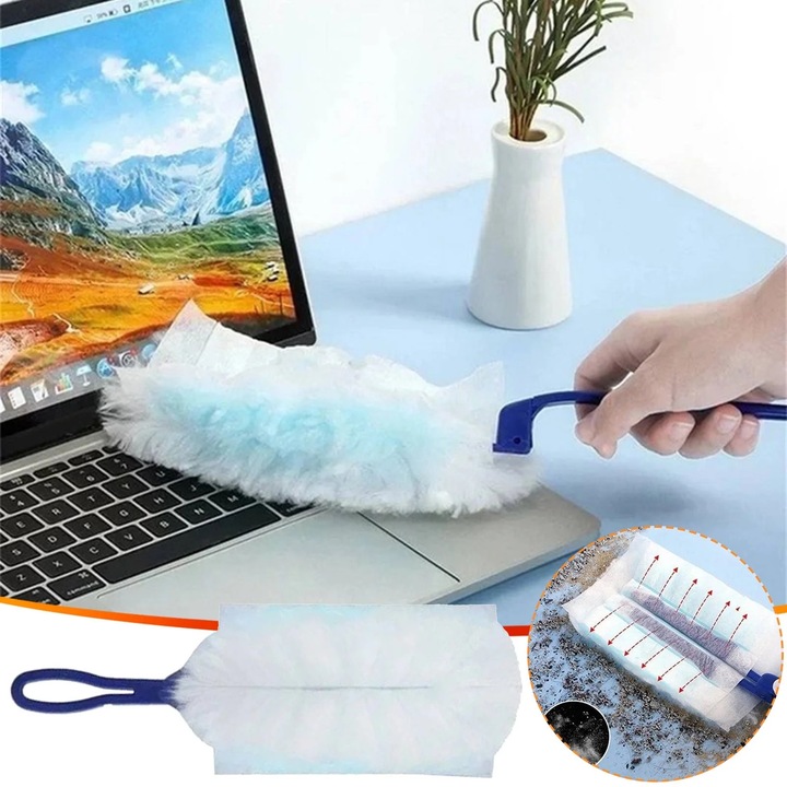 Perie electrostatica YANYXR set 10 fibre inlocuibile maner cauciucat negru