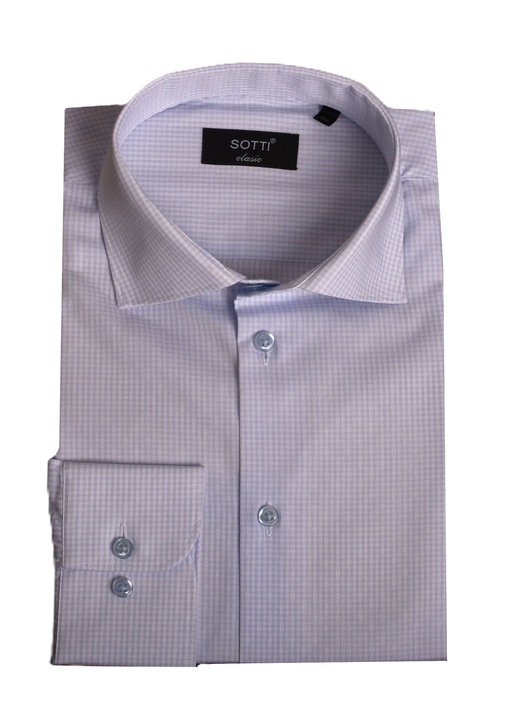 Camasa SOTTI din Bumbac, Imprimeu Carouri mici, Croiala Slim Fit, Model Lisboa ST30028-T1, Bleu, Albastru azur