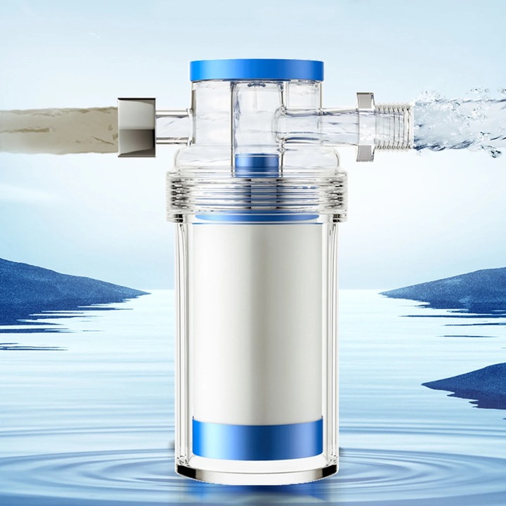 Filtru de apa compact pentru robinete, 13.7x11.3cm, design impermeabil, set pentru dusuri si masini de spalat