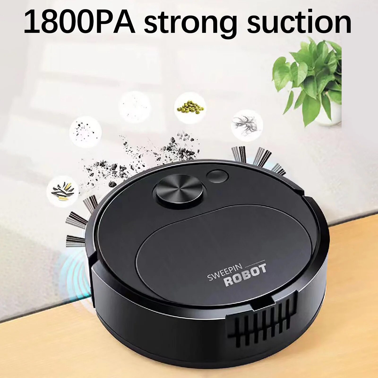 Aspirator robot multifunctional, 18x5.4x18cm, negru