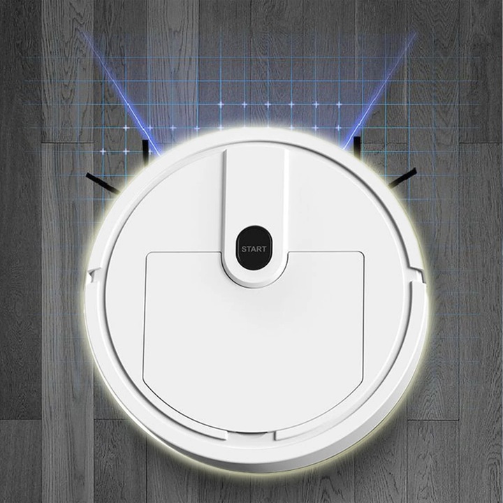 YANYXR BCS3070236 robotporszívó, 3 az 1-ben (seprés, porszívózás, felmosás), USB, 400mAh akkumulátor, 5W, 55dB, fehér, 16 x 16 x 5.4 cm