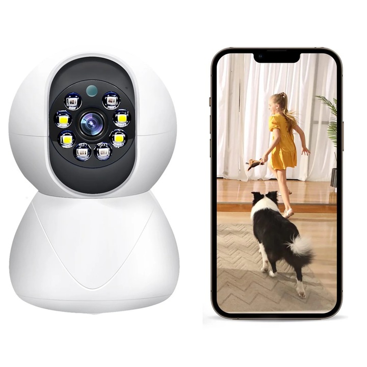 YANYXR 3MP WiFi beltéri megfigyelő kamera, fehér, 15.5x9x9cm