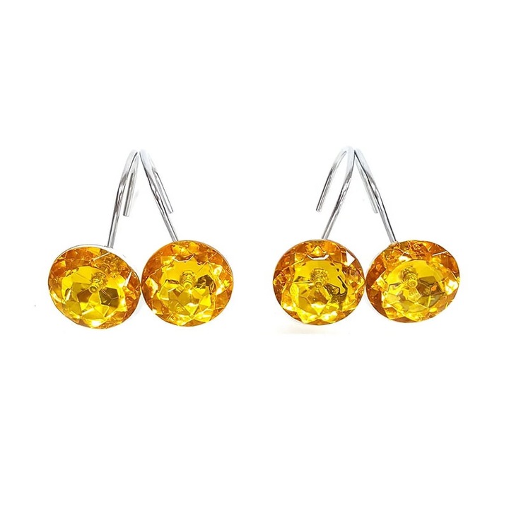 Carlige pentru perdea de dus ZYBLSSBB LSM2xh6195-BCS0333606-2, set 12 buc., cu cristale acrilice, compatibile cu bara O 8-30 mm, auriu